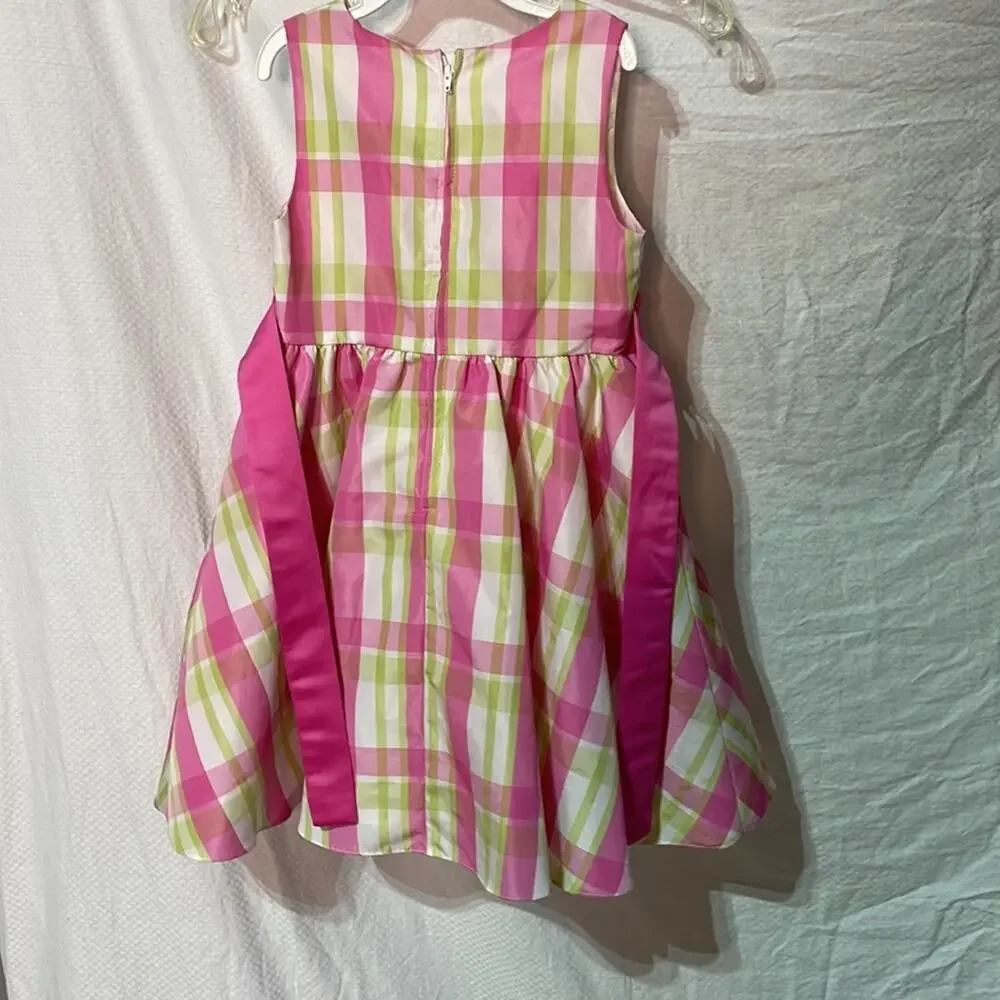 Rare Editions 6 pink green plaid taffeta dress crinoline fluffy lining guc